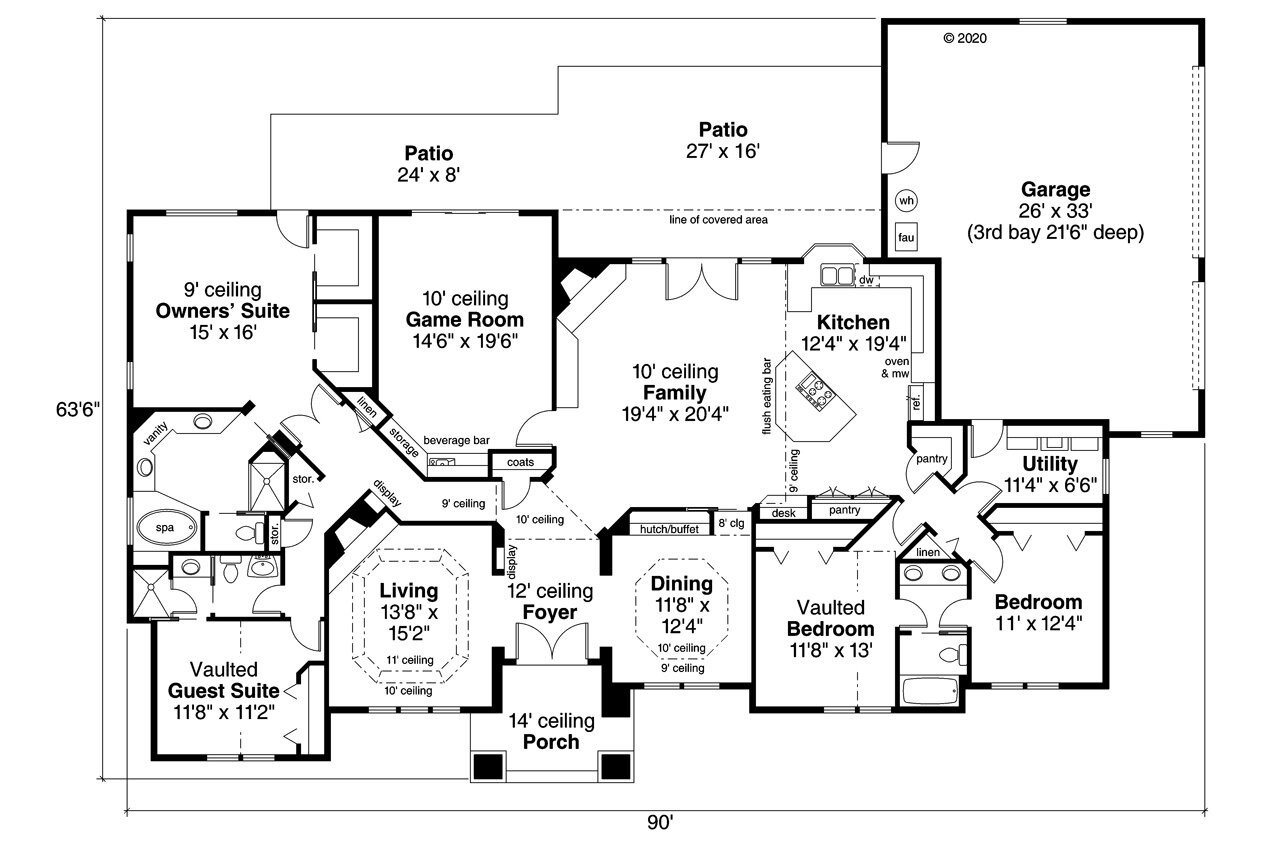 Southwest House Plan - Barstow 30-050 - 1st Floor Plan 
