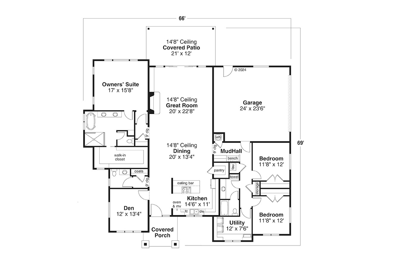 Prairie House Plan - Odell 31-353 - 1st Floor Plan 