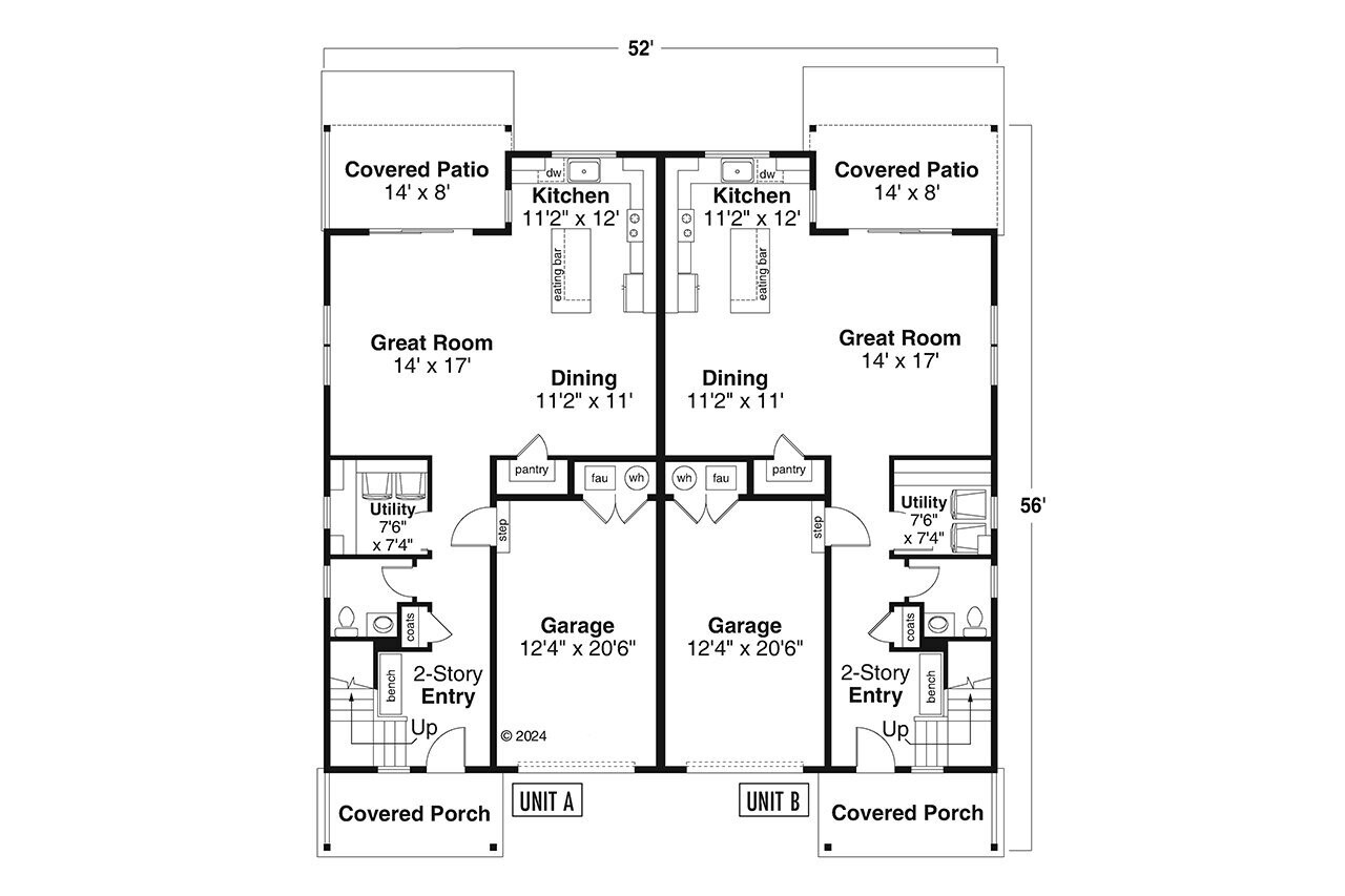 Prairie House Plan - Haverhill 60-072 - 1st Floor Plan 
