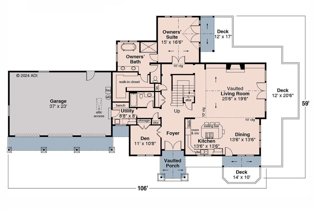 Craftsman House Plan - Wintercrest 31-407 - 1st Floor Plan 