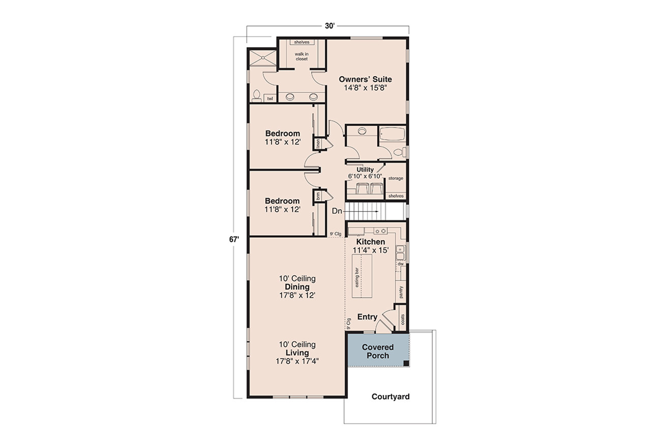 Prairie House Plan - Groveland 5 31-409 - 1st Floor Plan 