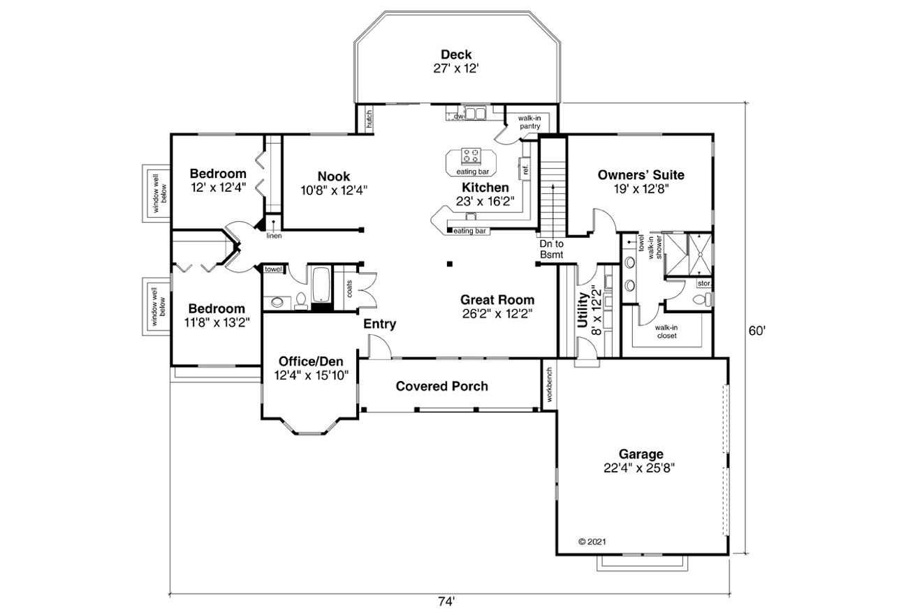 Ranch House Plan - Hatford 10-632 - 1st Floor Plan 
