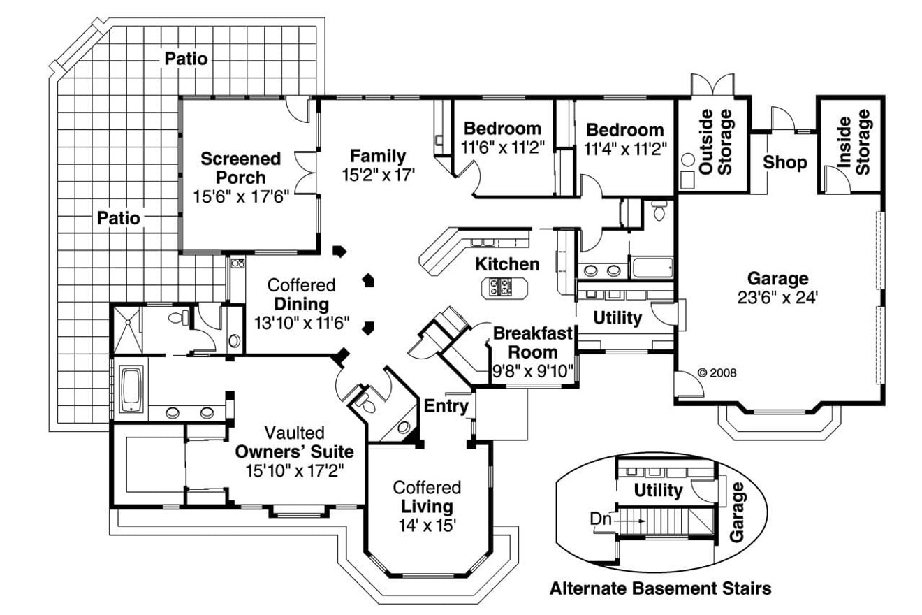 Mediterranean House Plan - Glenridge 10-053 - 1st Floor Plan 