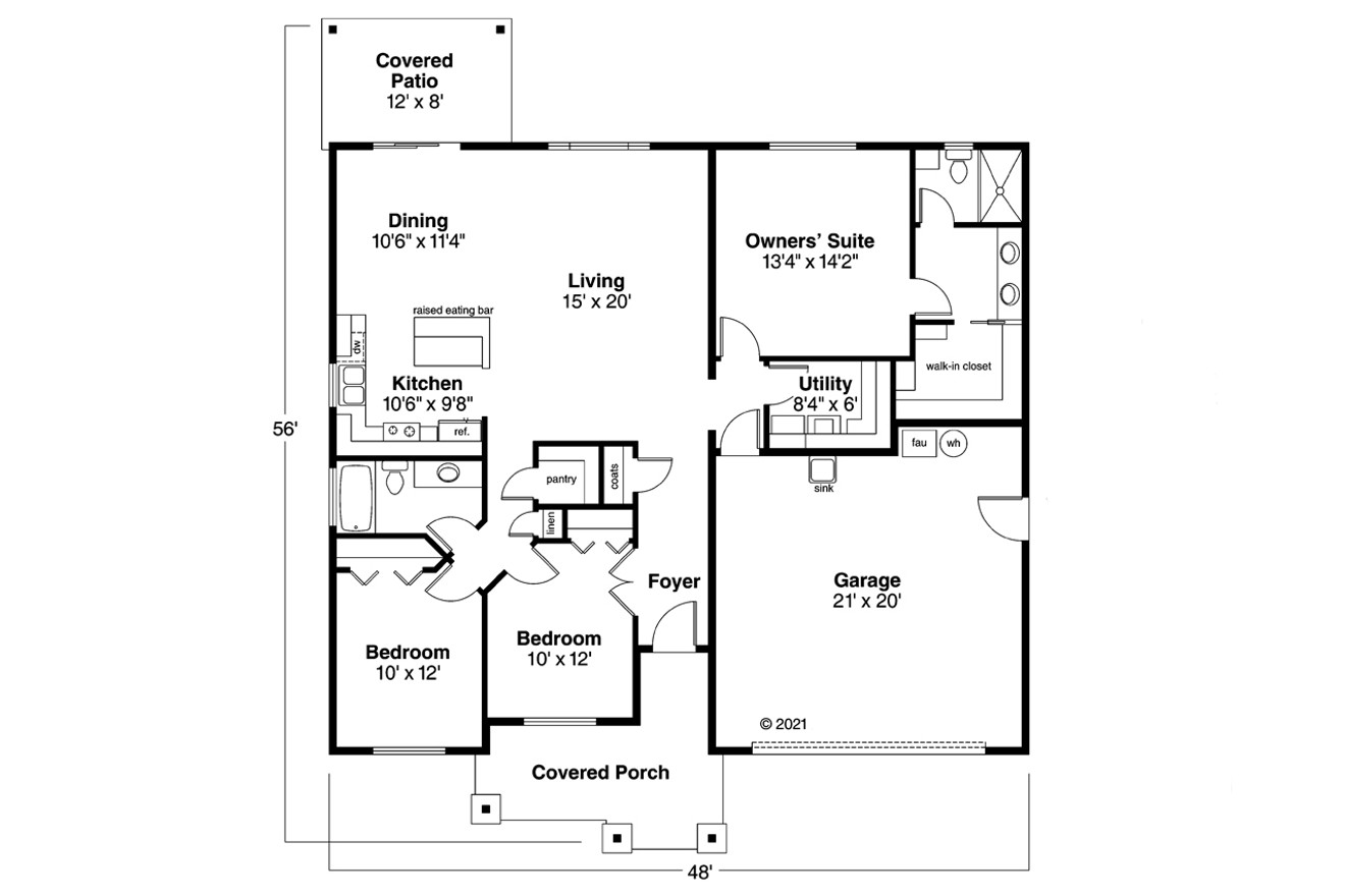 Craftsman House Plan - Dogwood 30-748 - 1st Floor Plan 