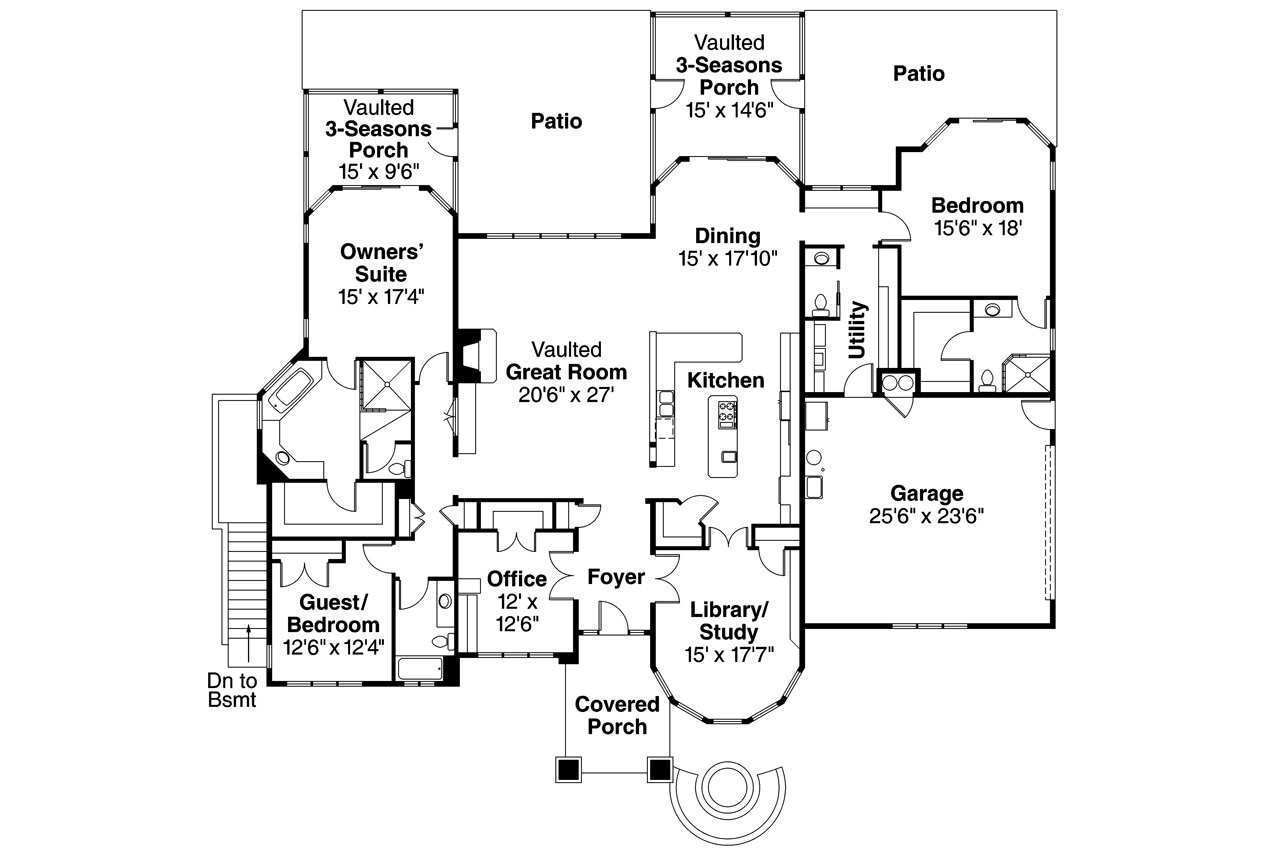 Prairie House Plan - Metolius 30-746 - 1st Floor Plan 