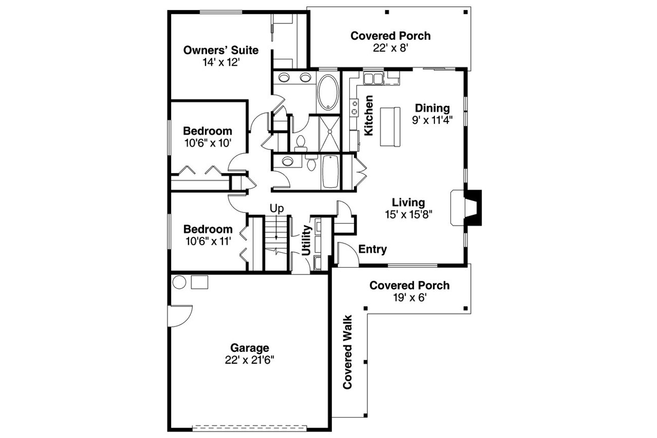 Ranch House Plan - Andover 30-824 - 1st Floor Plan 