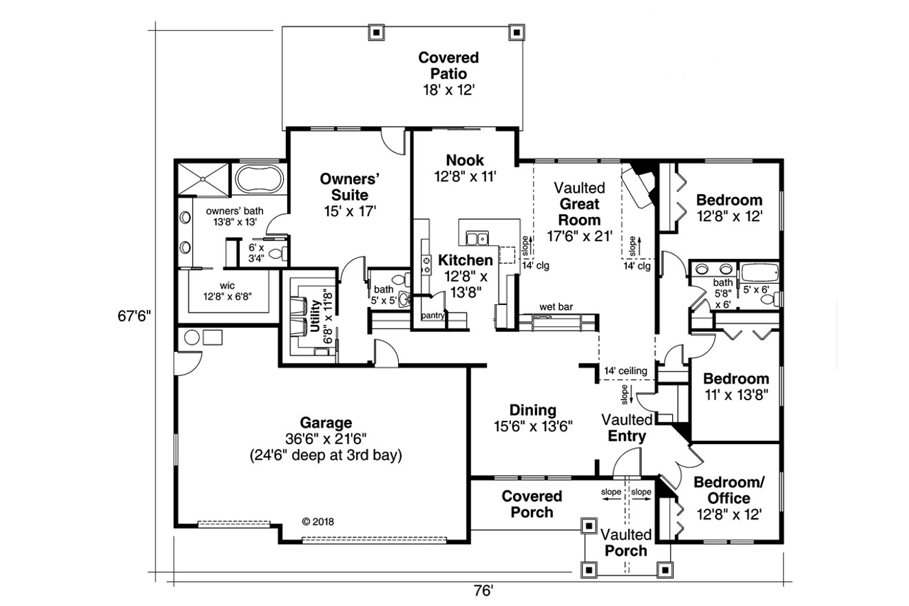 Ranch House Plan - Laceflower 31-118 - 1st Floor Plan 