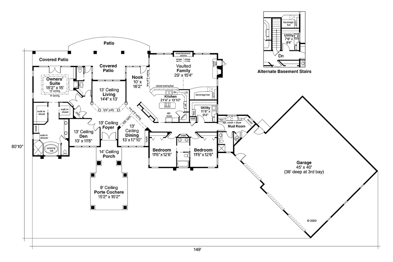 Prairie House Plan - Westfair 30-445 - 1st Floor Plan 