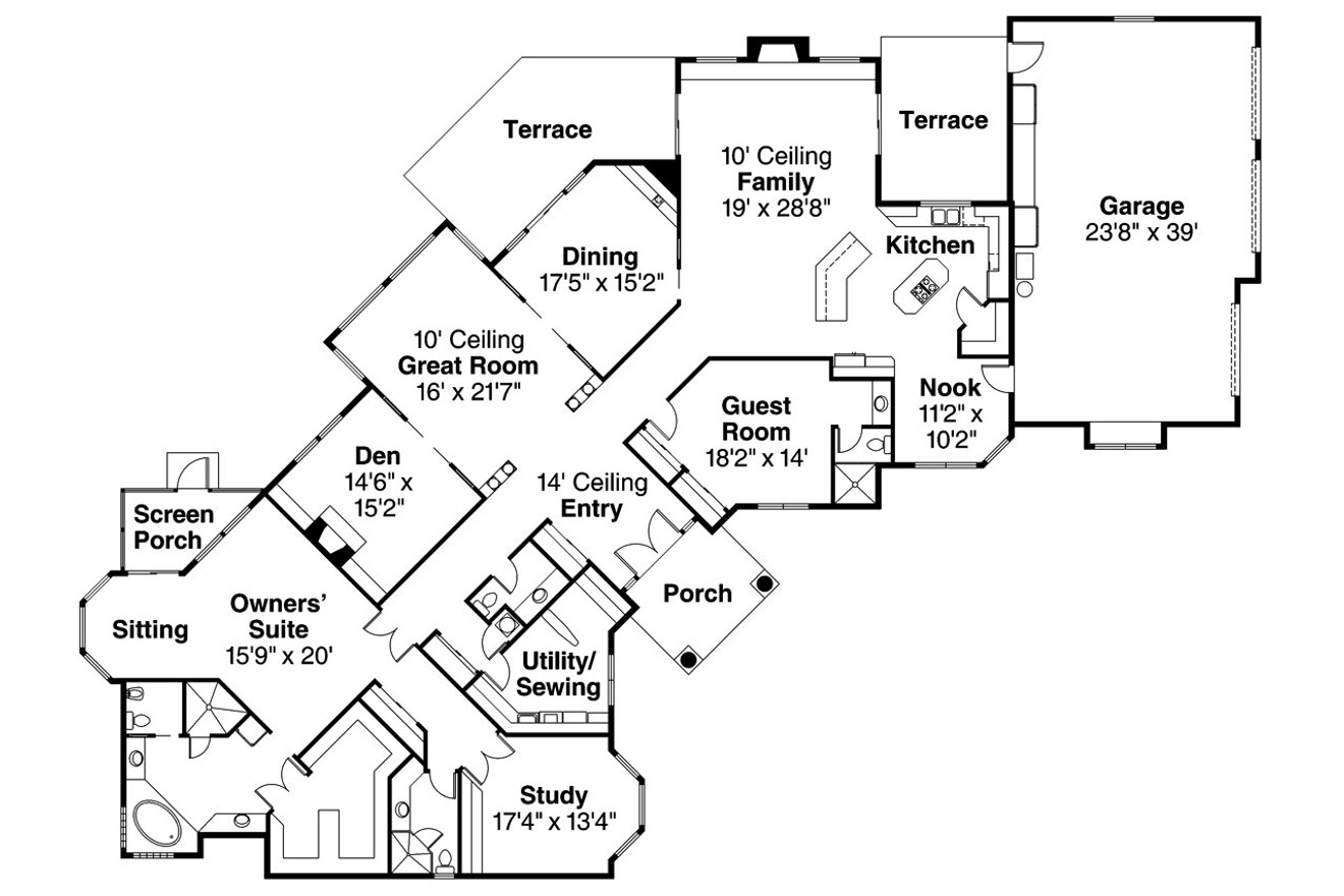 Mediterranean House Plan - Braxton 11-040 - 1st Floor Plan 