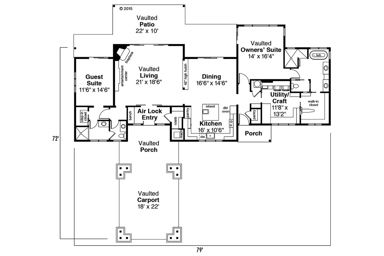 Craftsman House Plan - Tetherow 31-019 - 1st Floor Plan 