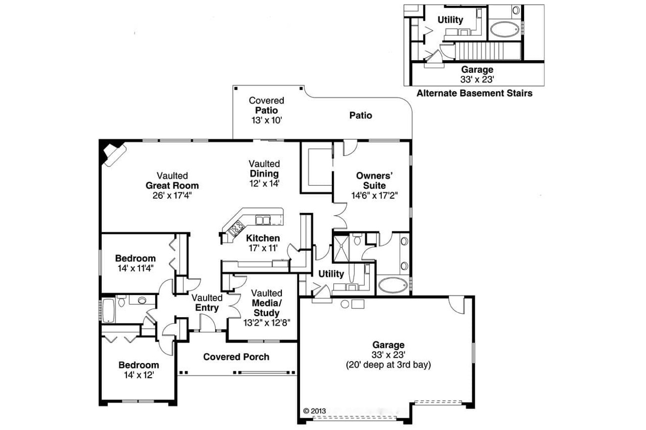 Ranch House Plan - Fieldstone 30-607 - 1st Floor Plan 