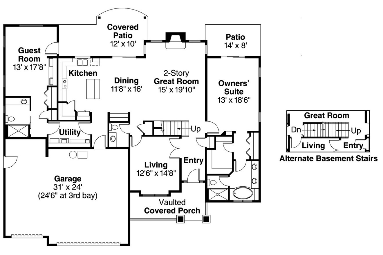 Craftsman House Plan - Yellowwood 30-728 - 1st Floor Plan 