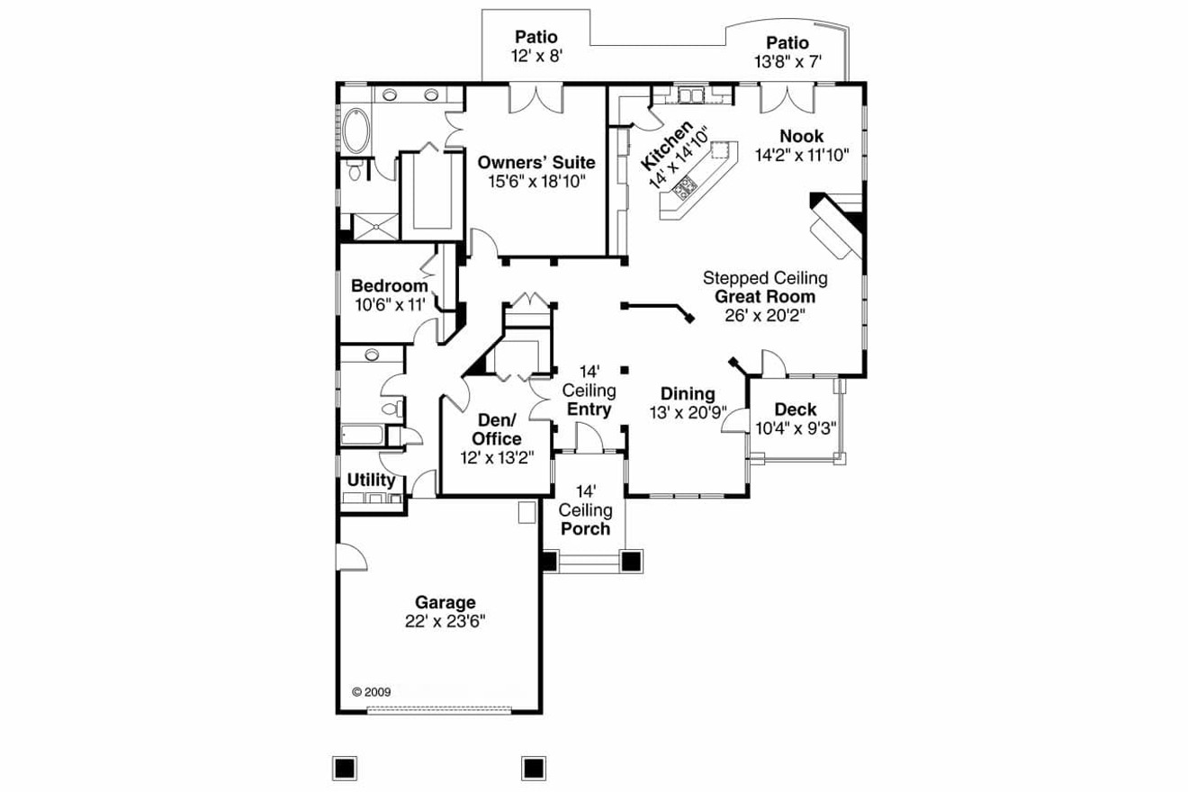 Prairie House Plan - Meadowbrook 30-659 - 1st Floor Plan 