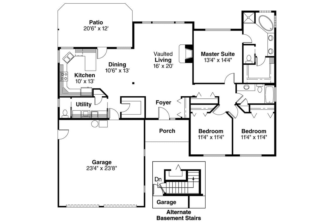 Ranch House Plan - Paxton 30-320 - 1st Floor Plan 