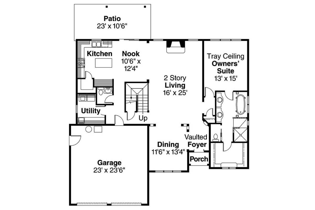 European House Plan - Wedgewood 30-629 - 1st Floor Plan 