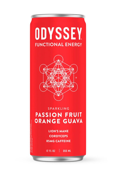 Odyssey Elixir Focus + Energy Sparkling Passion Fruit Orange Guava 4pk 12oz cans