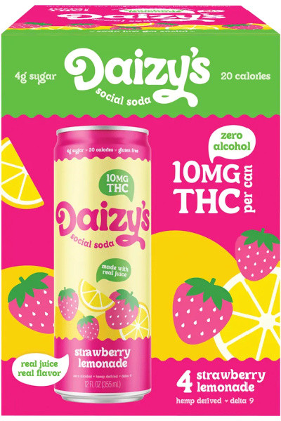 Daizy's Social Soda Strawberry Lemonade 10mg THC 4pk 12oz cans