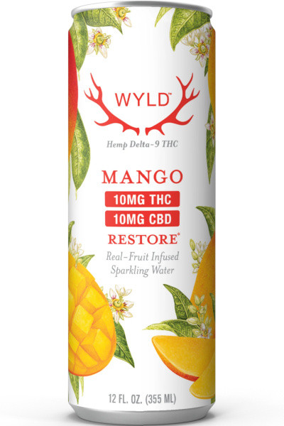 Wyld Restore Mango Sparkling Water 10mg THC 10mg CBD 4pk 12oz cans