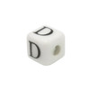 Ceramic 8mm Cube White and Black Alphabet Bead - D