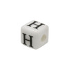 Ceramic 8mm Cube White and Black Alphabet Bead - H