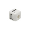 Ceramic 8mm Cube White and Black Alphabet Bead - L