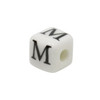 Ceramic 8mm Cube White and Black Alphabet Bead - M