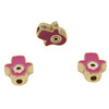 Gold Plated 15x13mm Hamsa Eye Bead with Pink Enamel - Sold Individually