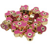 Gold Plated 15x13mm Hamsa Eye Bead with Pink Enamel - Sold Individually