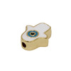 Gold Plated 15x13mm Hamsa Eye Bead with White Enamel - Sold Individually