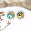Gold Plated Micro Pave Blue Enamel 8mm Evil Eye Bead