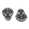 Czech Glass 20x17mm Sugar Skull Coin - White Opaque Matte with Black Wash