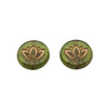 Czech Glass 14mm Lotus Coin - Olivine Green Transparent Matte with Gold Wash