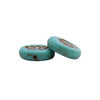 Czech Glass 14mm Lotus Coin - Turquoise Opaque Matte with Dark Bronze Wash