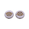 Czech Glass 14mm Lotus Coin - White Silk with Gold Wash