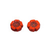 Czech Glass 12mm Hibiscus Flower Bead - Bright Orange Opaque with Dark Bronze Wash