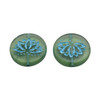 Czech Glass 18mm Lotus Coin - Tourmaline Green Transparent Matte with Turquoise Wash with