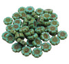 Czech Glass 12mm Hibiscus Flower Bead - Sea Green with Picasso Finish