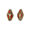 Red Coral 15x8mm Brass Inlaid Bicone Bead
