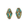 Turquoise 15x8mm Brass Inlaid Bicone Bead - Sold Individually