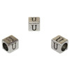 Silver Plated Alloy Alphabet 6x6x7mm Cube Beads - U