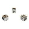 Silver Plated Alloy Alphabet 6x6x7mm Cube Beads - P