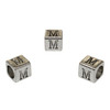 Silver Plated Alloy Alphabet 6x6x7mm Cube Beads - M