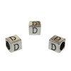 Silver Plated Alloy Alphabet 6x6x7mm Cube Beads - D