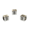 Silver Plated Alloy Alphabet 6x6x7mm Cube Beads - B