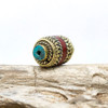 Coral & Turquoise Brass Inlaid 12x22mm Bead