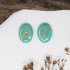 Czech Glass 16x12mm Oval with Egyptian Cat - Turquoise Opaque with Gold Wash