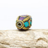 Turquoise & Lapis 12x6mm Brass Inlaid Rice Bead - Sold Individually