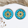Czech Glass 22mm Sun Coin - Pacific Blue with Gold Wash