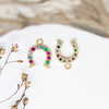 Gold Plated Micro Pave 13x10mm Horseshoe Multi Color Charm