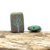 Czech Glass 19x12mm Laser Etched Rectangle Tree - Turquoise Opaque Matte Rainbow Finish